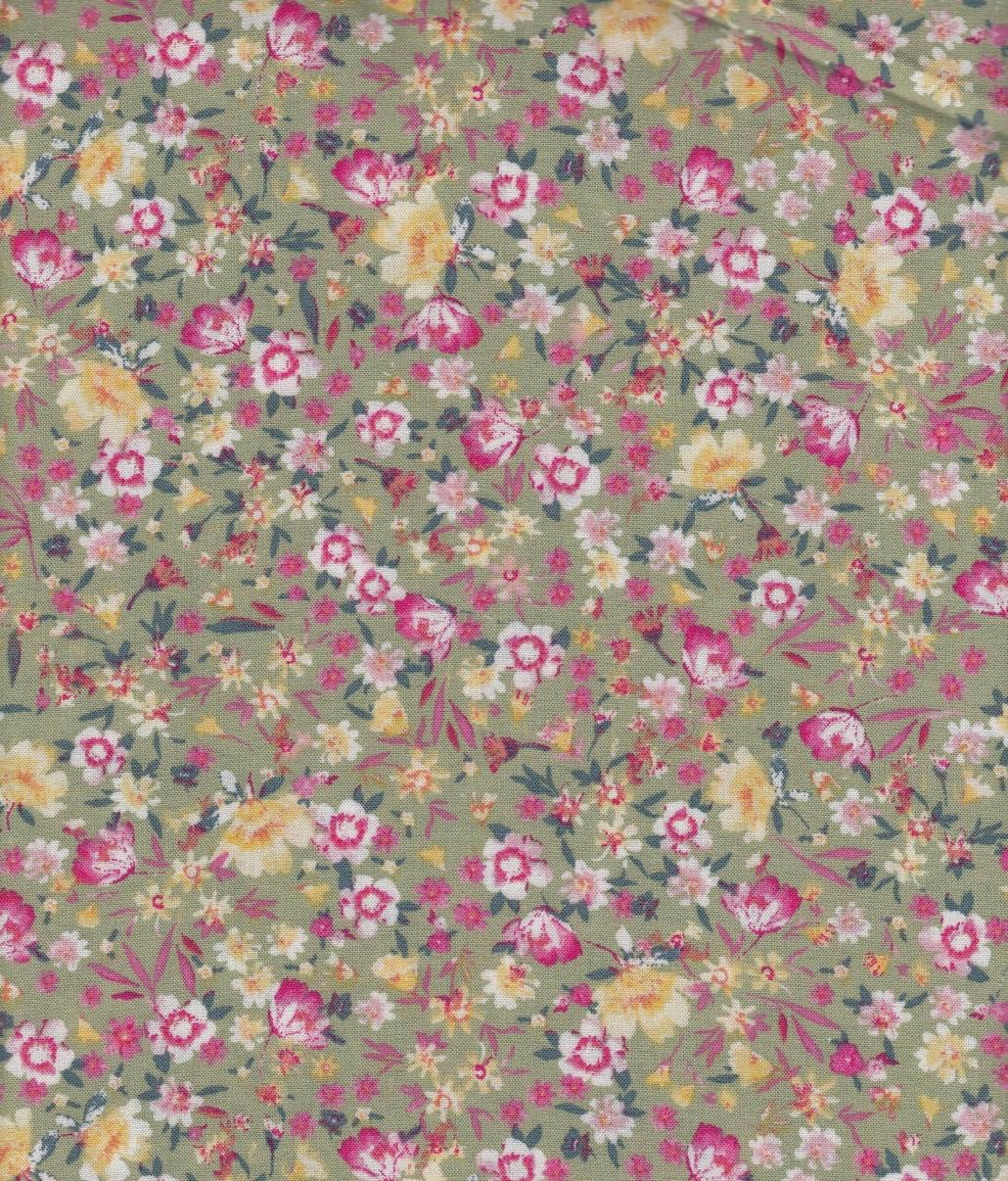 Little flowers sage/fuchsia