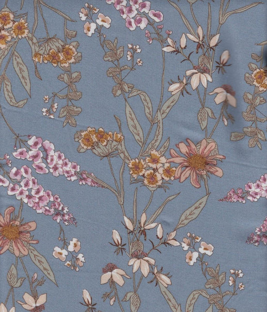 Flowers on denim/dusty rose